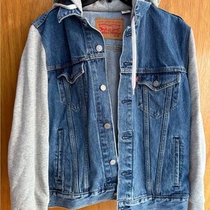Levi's Men’s Denim Jacket with Gray Hoodie Sleeves